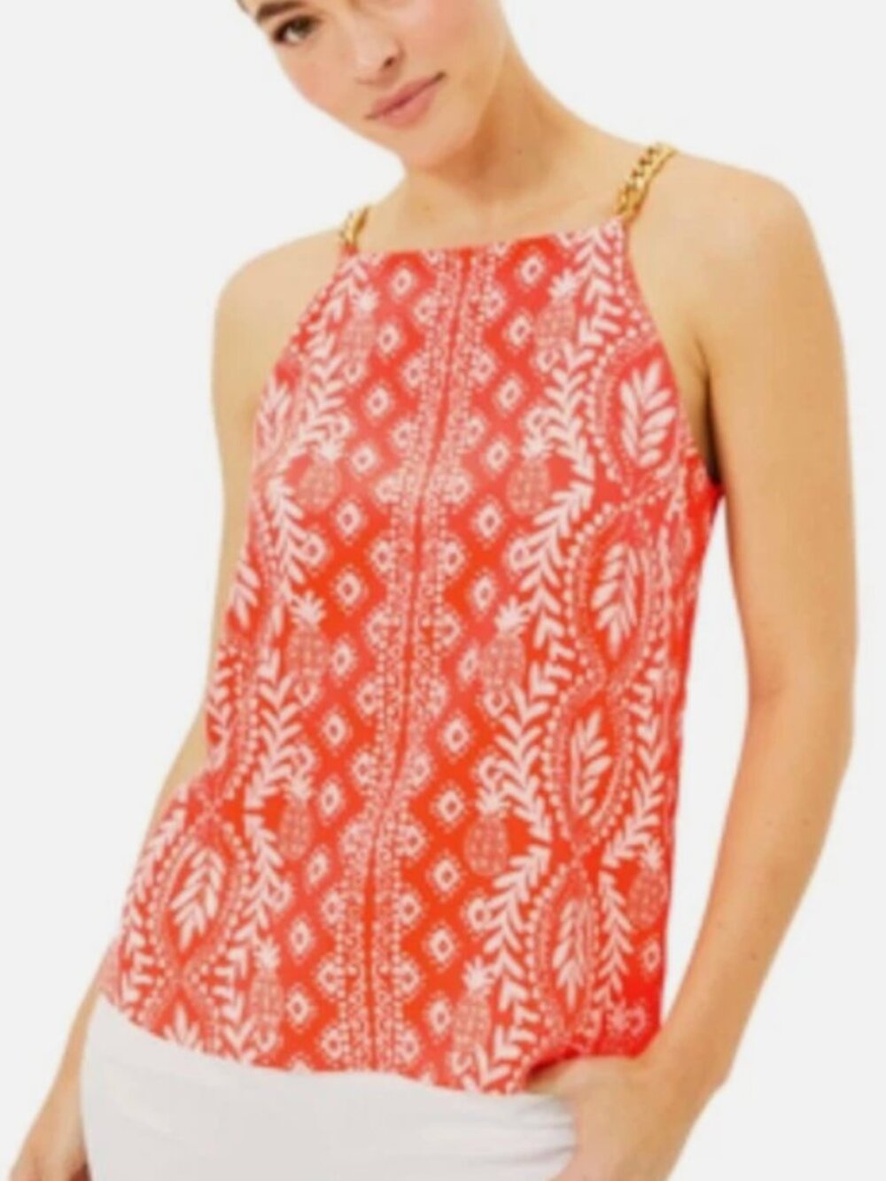 Lilly Pulitzer Jonnah Silk Top Flamingo Feather Harbour View Engineered 10